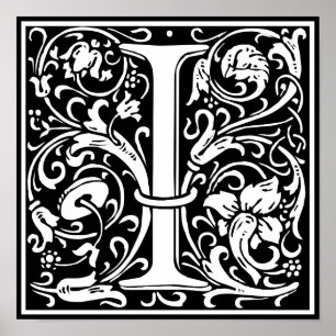 Bokstav I Medeltida Monogram Art Nouveau Poster