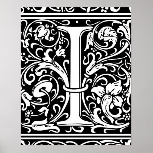 Bokstav I medeltida monogram Art Nouveau Poster
