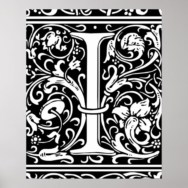 Bokstav I medeltida monogram Art Nouveau Poster (Framsidan)