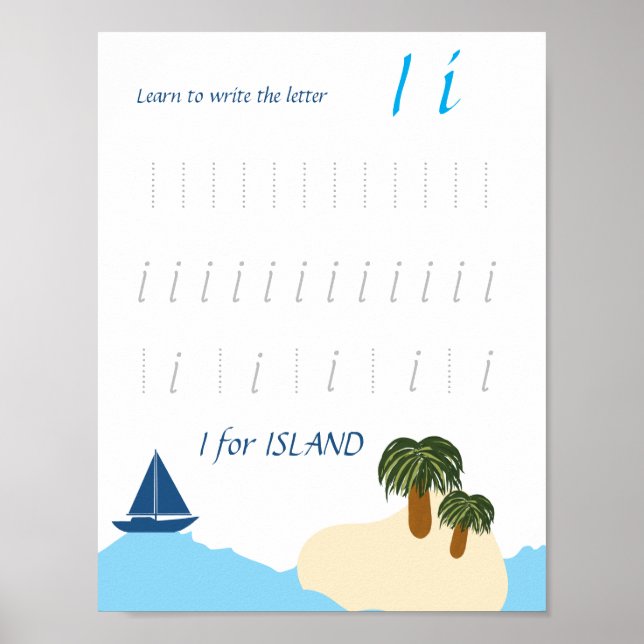 Bokstav I Spårningsaffisch för Barn Poster (Framsidan)