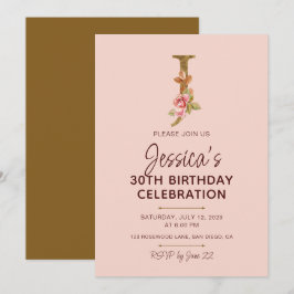 Bokstav J Guldmonogram Rosa Rosor Inbjudningar