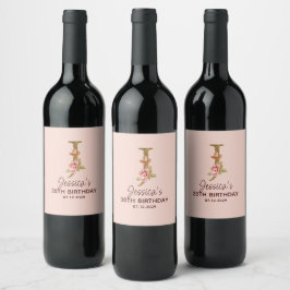Bokstav J Guldmonogram Rosa Rosor Vinflaska Etikett