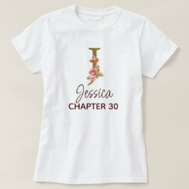 Bokstav J Guldmonogram rosafärgade rosor födelseda T Shirt