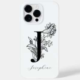 Bokstav J i botaniskt blomster monogram namn