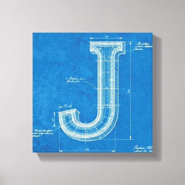 Bokstav J i monogramstil ritning Canvastryck (Framsida)