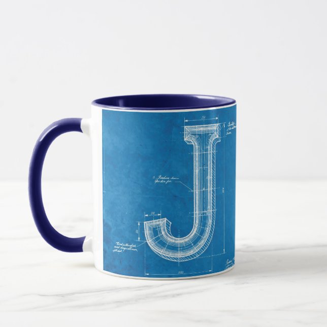 Bokstav J i monogramstil ritning Mugg (Vänster)