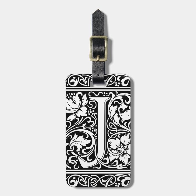 Bokstav J medeltida monogram Art Nouveau Bagagebricka (Vertikal Framsida)