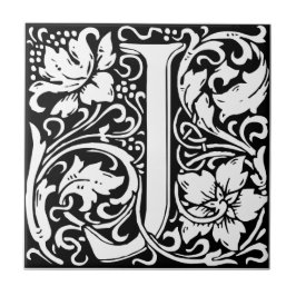 Bokstav J medeltida monogram Art Nouveau Kakelplatta