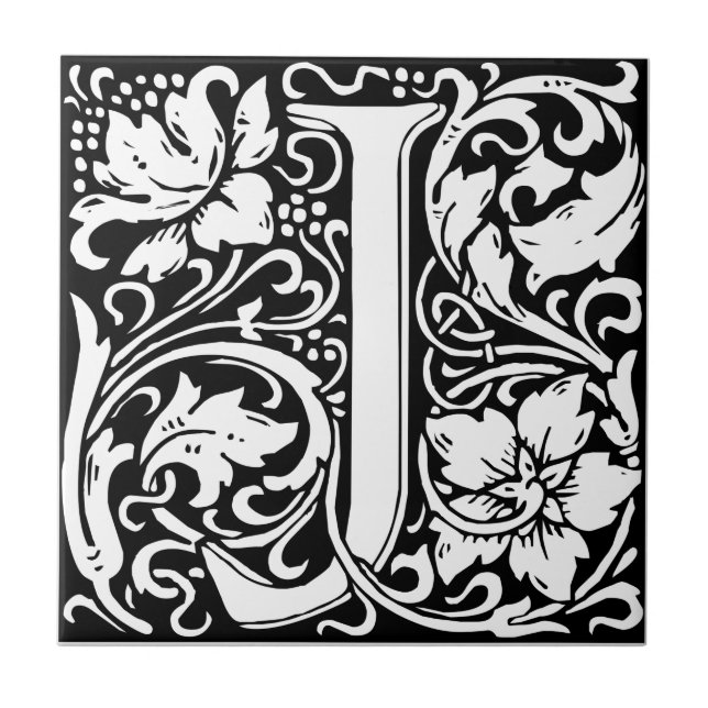 Bokstav J medeltida monogram Art Nouveau Kakelplatta (Framsidan)