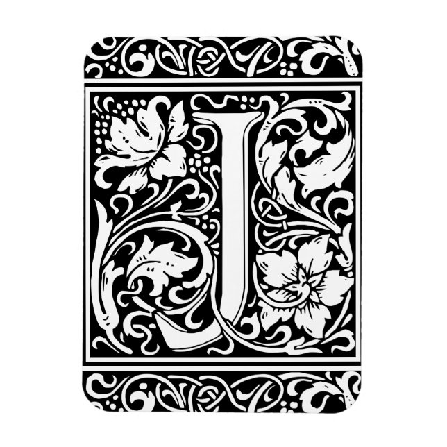 Bokstav J medeltida monogram Art Nouveau Magnet (Vertikal)