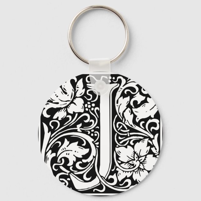 Bokstav J medeltida monogram Art Nouveau Nyckelring (Framsida)