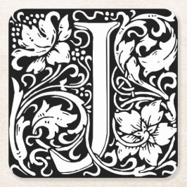 Bokstav J medeltida monogram Art Nouveau Underlägg Papper Kvadrat