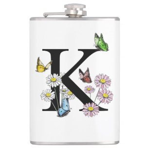 Bokstav K Blommig Akvarell Fjäril Monogram Fickplunta