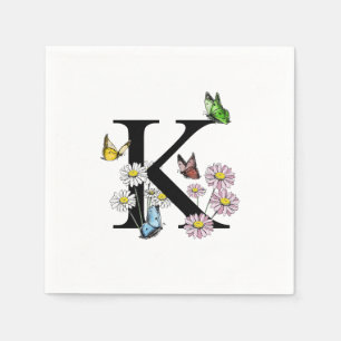 Bokstav K Blommig Akvarell Fjäril Monogram Pappersservett