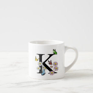 Bokstav K Blommig Fjäril Monogram Initial Espressomugg