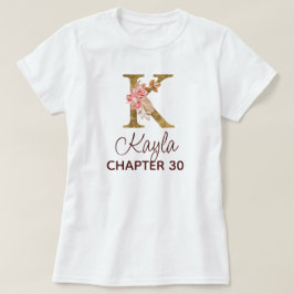 Bokstav K Guld Monogram Rosafärgade Rosor Födelsed T Shirt
