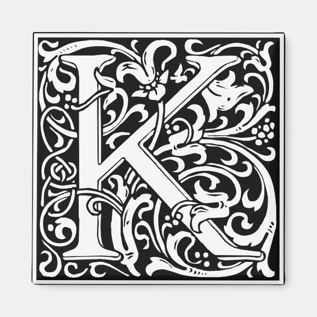 Bokstav K Medeltida Monogram Art Nouveau Magnet (Framsidan)
