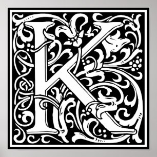 Bokstav K Medeltida Monogram Art Nouveau Poster