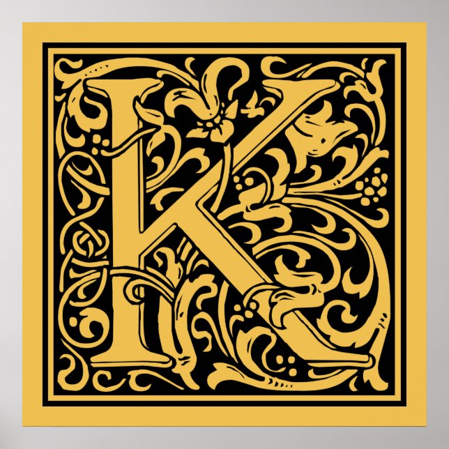 Bokstav K Medeltida Monogram Art Nouveau Poster (Framsidan)