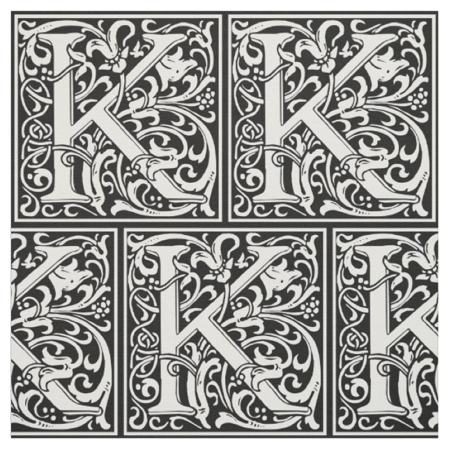 Bokstav K Medeltida Monogram Art Nouveau Tyg (Provkarta)