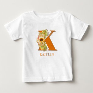 Bokstav K Solros Blommig Monogram med Namn T Shirt