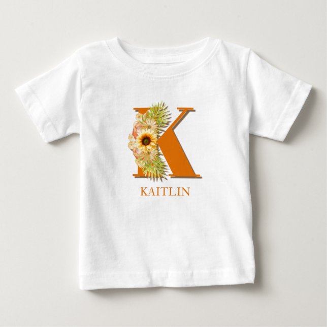Bokstav K Solros Blommig Monogram med Namn T Shirt (Framsida)