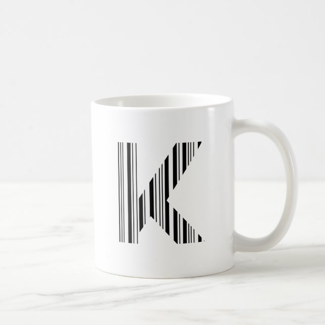 BOKSTAV K STreckkod Första Initial Streckkodsmönst Kaffemugg (Höger)