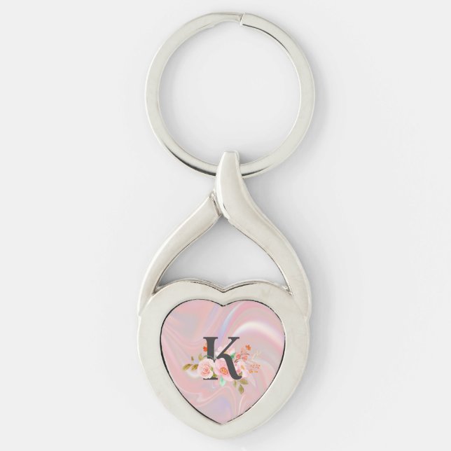 Bokstav K Twisted Heart Silverfärgad Nyckelring (Framsidan)