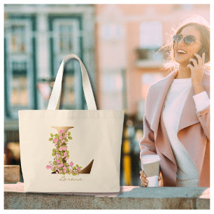 Bokstav L Elegant Blommig Guld Monogram Jumbo Tygkasse