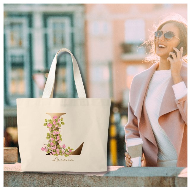 Bokstav L Elegant Blommig Guld Monogram Jumbo Tygkasse (Skapare uppladdad)