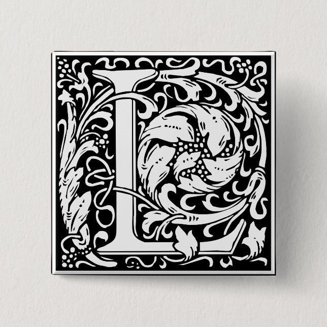 Bokstav L Medeltida Monogram Art Nouveau Knapp (Framsida)