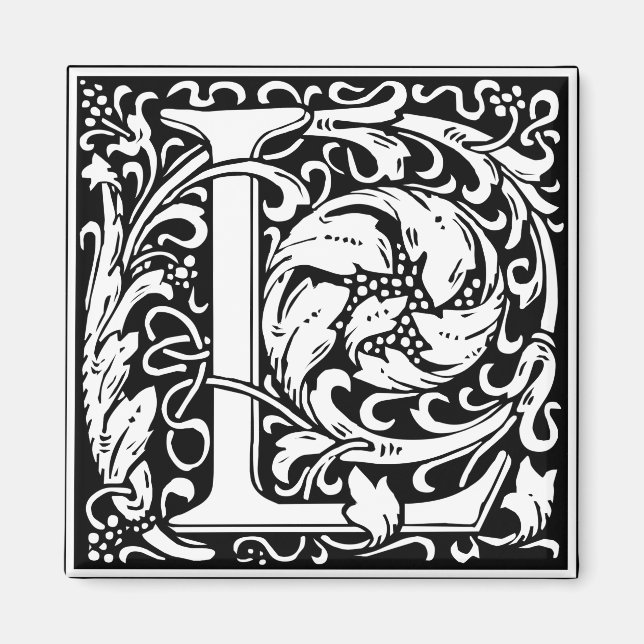 Bokstav L Medeltida Monogram Art Nouveau Magnet (Framsidan)
