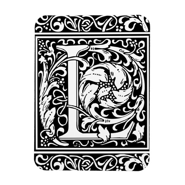 Bokstav L Medeltida Monogram Art Nouveau Magnet (Vertikal)