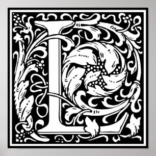 Bokstav L Medeltida Monogram Art Nouveau Poster