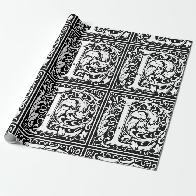 Bokstav L Medeltida Monogram Art Nouveau Presentpapper (Utrullad)