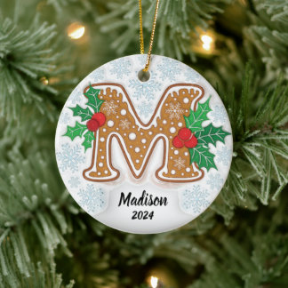Bokstav M Anpassad Namn Monogram Julgransprydnad Keramik