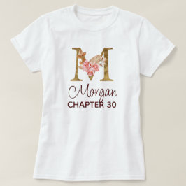 Bokstav M Guldmonogram Rosa Rosor Födelsedag T Shirt
