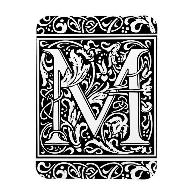 Bokstav M Medeltida Monogram Art Nouveau Magnet (Vertikal)