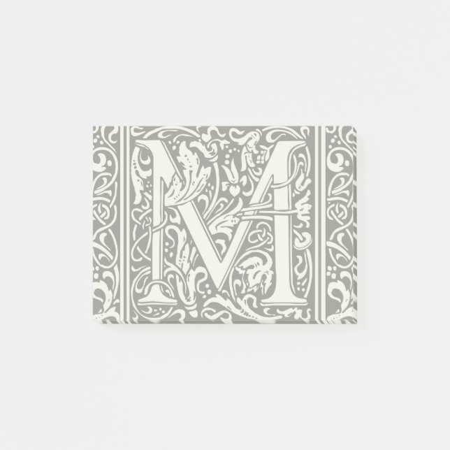 Bokstav M Medeltida Monogram Art Nouveau Post-it Block (Framsida)