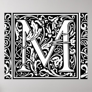 Bokstav M Medeltida Monogram Art Nouveau Poster