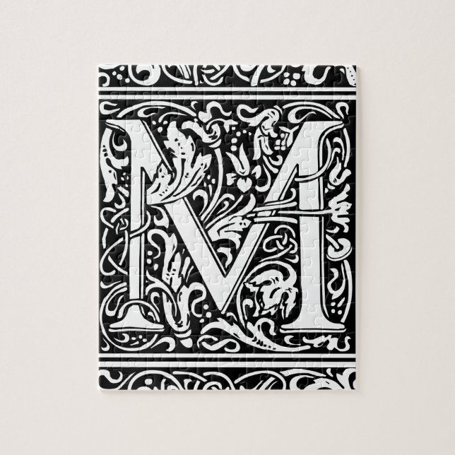 Bokstav M Medeltida Monogram Art Nouveau Pussel (Vertikal)