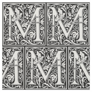 Bokstav M Medeltida Monogram Art Nouveau Tyg