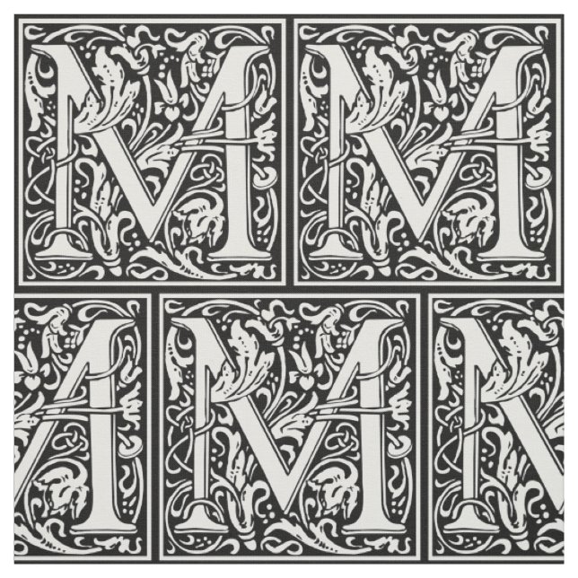 Bokstav M Medeltida Monogram Art Nouveau Tyg (Provkarta)