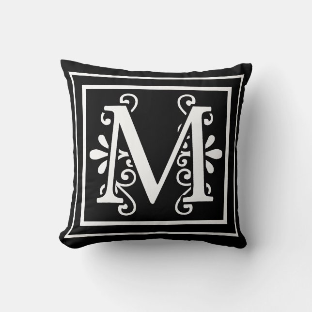 Bokstav M Monogram Svart Kudde (Framsida)