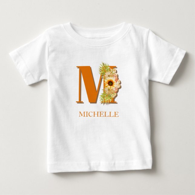 Bokstav M Solros Blommig Monogram med Namn T Shirt (Framsida)