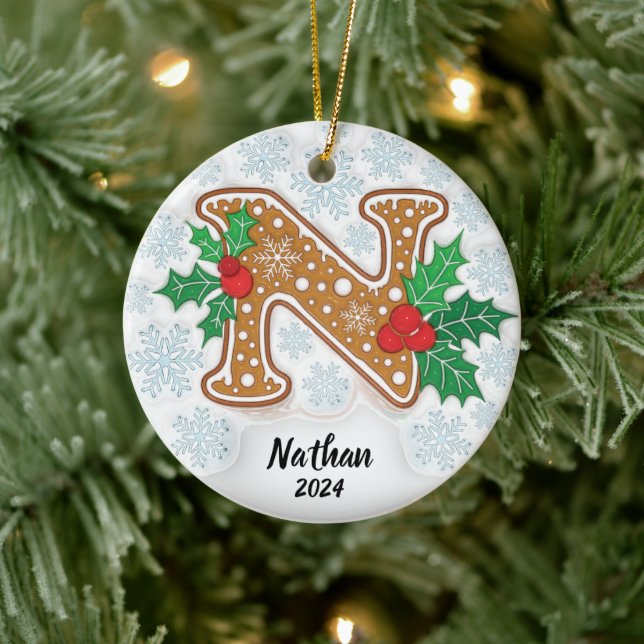Bokstav N Anpassad Namn Monogram  Julgransprydnad Keramik (Träd)