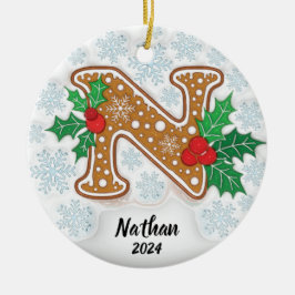 Bokstav N Anpassad Namn Monogram  Julgransprydnad Keramik