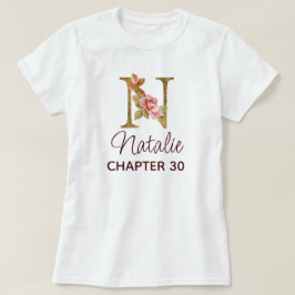 Bokstav N Guld Monogram Rosafärgade Rosor Födelsed T Shirt