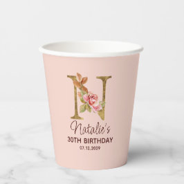 Bokstav N Guld Monogram Rosor i rosablush
