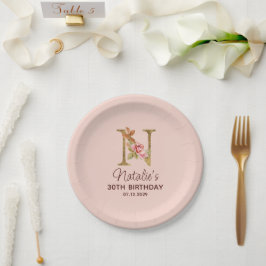 Bokstav N Guldmonogram Rosa Rosor